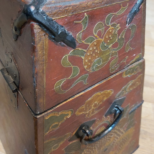 Unusual Tibetan Buddhist wooden pyramid chest