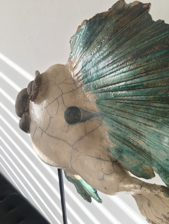 Image 1 of Escultura Raku Craquelé Dorada '95