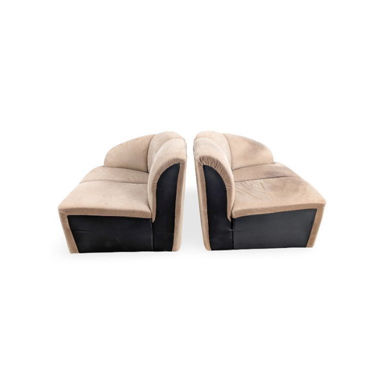 Image 1 of Originele Walter Knoll Piccolino tweezitsbank van suède in vintage stijl.