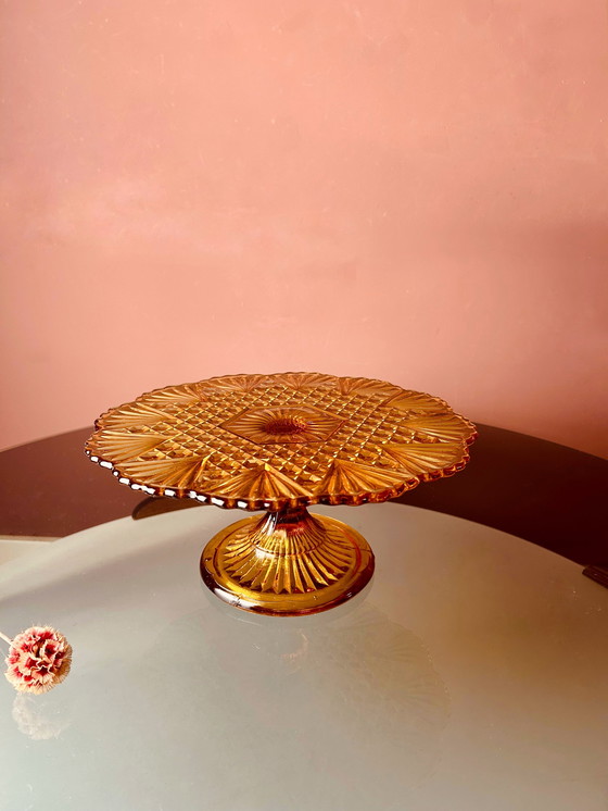 Image 1 of 💛Kuchenplatte aus bernsteinfarbenem Pressglas💛