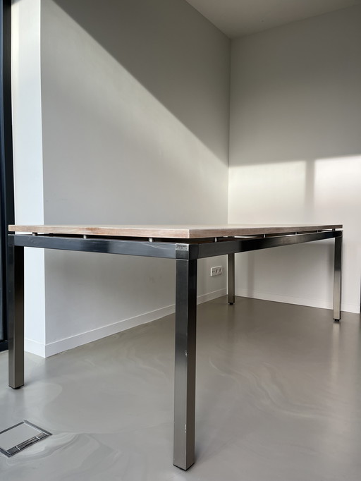 Stainless Steel Table With Wooden Top