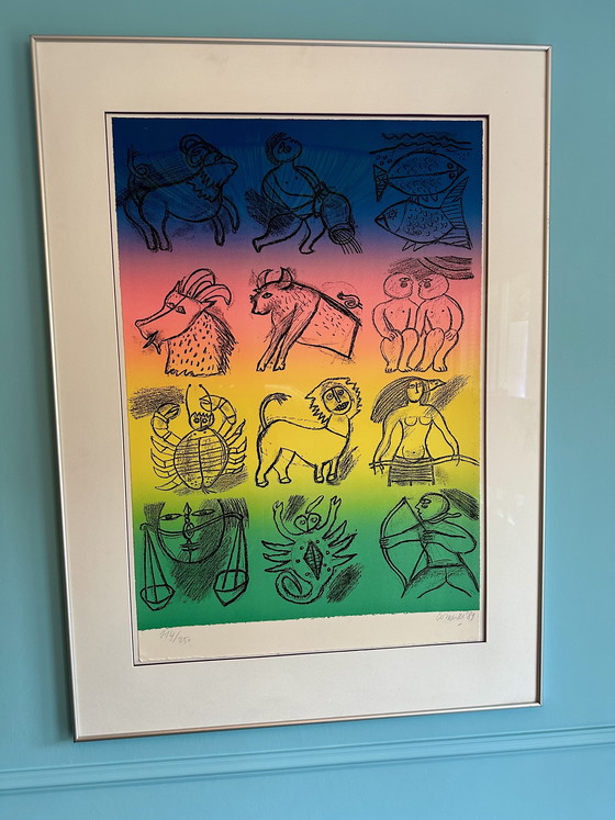 Image 1 of Vintage Corneille Serigrafía Signos del Zodiaco Multicolor