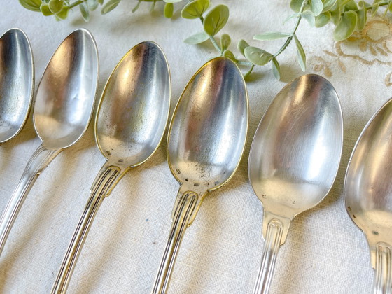 Lot de 8 cuillères de table vintage en métal argenté – Accessoires de table (photo 7 of 13)