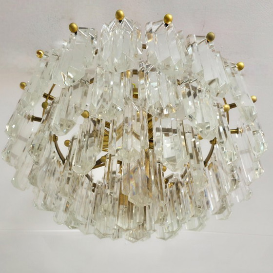 Image 1 of Lampadario da soffitto XL Kalmar anni '70 in vetro ghiacciato con ottone