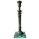 Candeliere antico in bronzo patinato verde, anni 1900