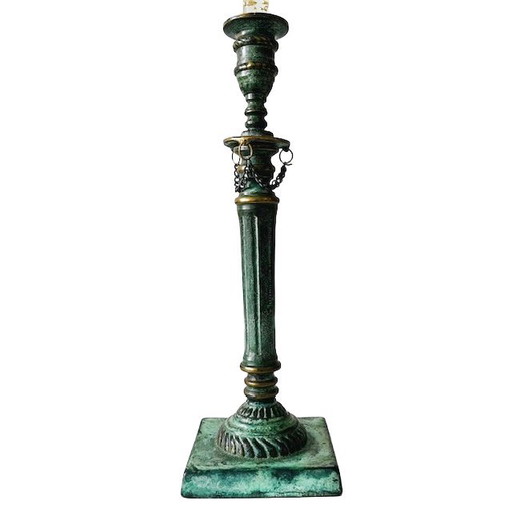 Antique bronze candlestick green patina 1900's