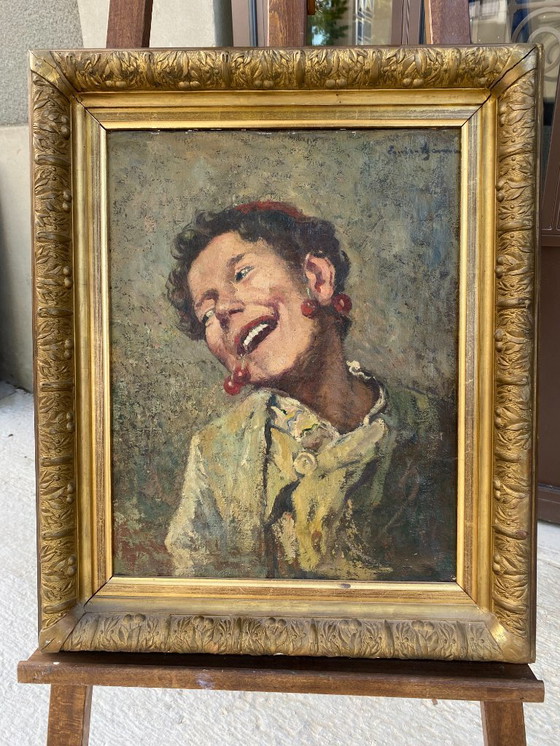 Image 1 of Louis Azéma (1876 - 1963) Porträt: "L'enfant aux cerises" Öl auf Leinwand, gerahmt Circa 1930
