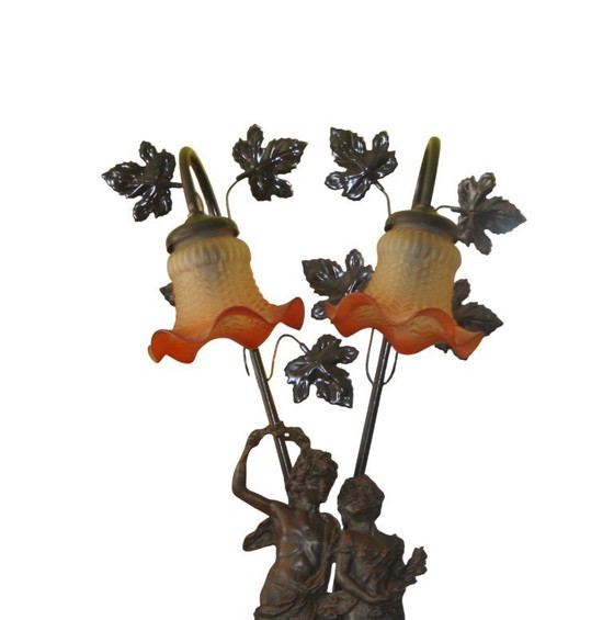 Image 1 of Lampada da tavolo Art Nouveau placcata in bronzo, firmata, alta circa 60 cm.