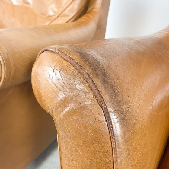 Fauteuils en cuir, marron, Bois, Vintage (photo 11 sur 13)