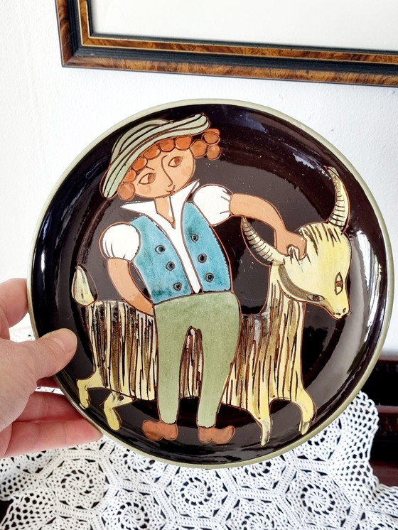 Image 1 of Vintage Swiss Arnold Zanher Ceramic Plate Set of 4