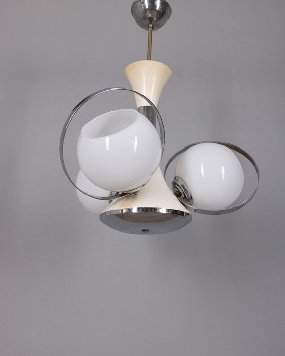 Vintage Italiaanse kroonluchter in Space Age-stijl met glazen lampen, jaren 70 – Glass (photo 3 of 8)