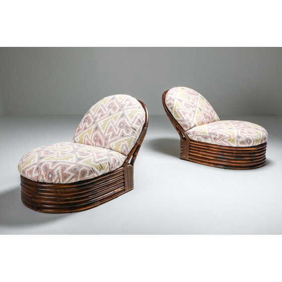 Image 1 of Pair of Vintage Bamboo Lounge Chairs in Pierre Frey Jacquard 1970s