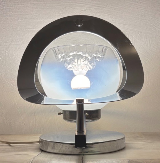 Vintage Space Age Lamp - Murano, Mazzega, 70s, Italian design, Table lamps, Chrome, Glass, Silver (photo 3 of 14)