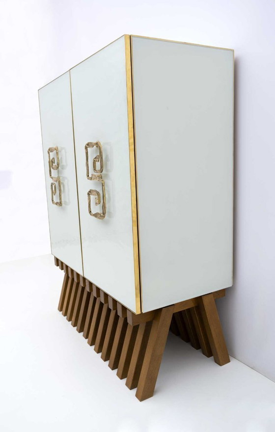 Image 1 of Postmodern Italiaans bar dressoir van Murano glas en messing, jaren 1980