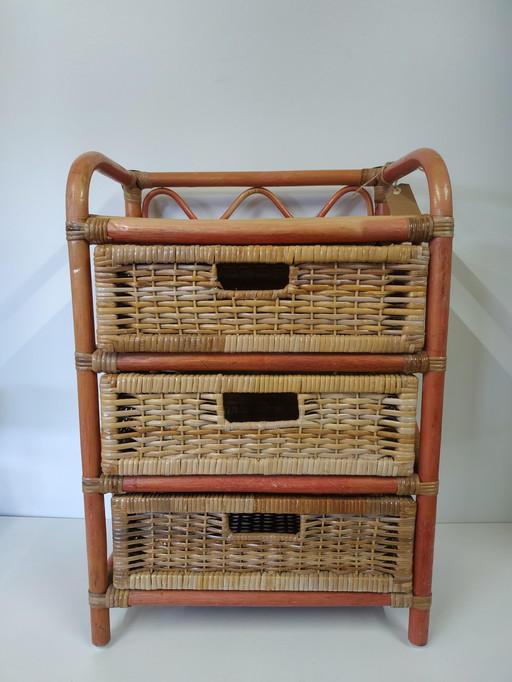 Vintage 70s Rattan Rattan Boho Style Sideboard Drawer Cabinet