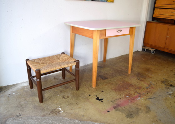 Image 1 of Antique Straw Wicker Stool Rustic Strohhocker 