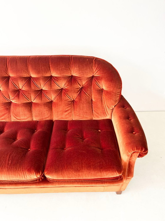 Image 1 of Rust-Orange Velvet Sofa