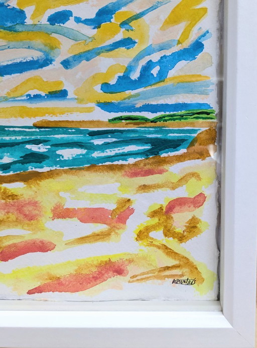 Instow North Devon Riverscape Painting Paper Nigel Waters Signed Framed Art