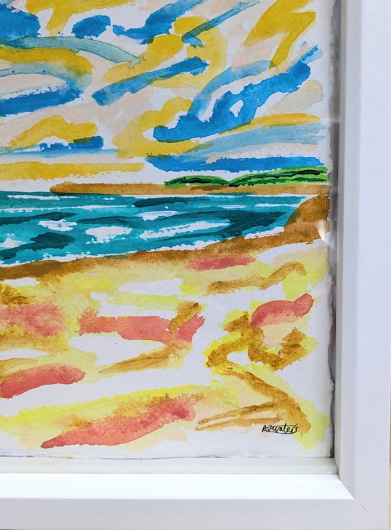 Image 1 of Instow North Devon Riverscape Painting Paper Nigel Waters Signed Framed Art