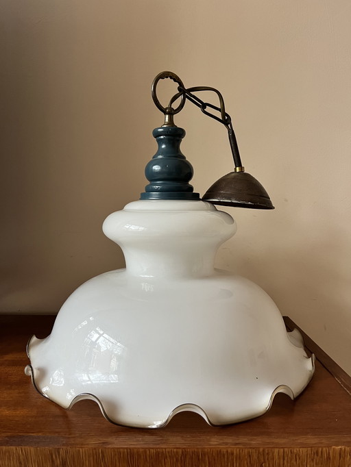 Lámpara colgante vintage con pantalla de cristal opalino