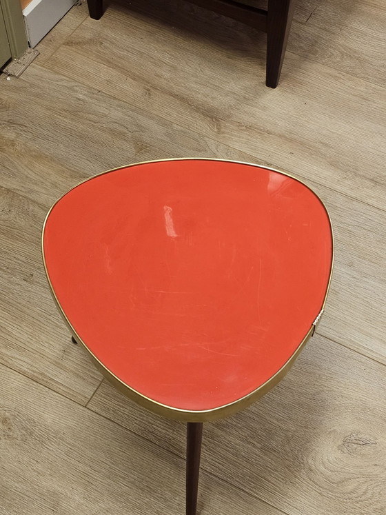Vintage Plant Table Side Table Formica Red, Wood, Brown (photo 4 of 7)