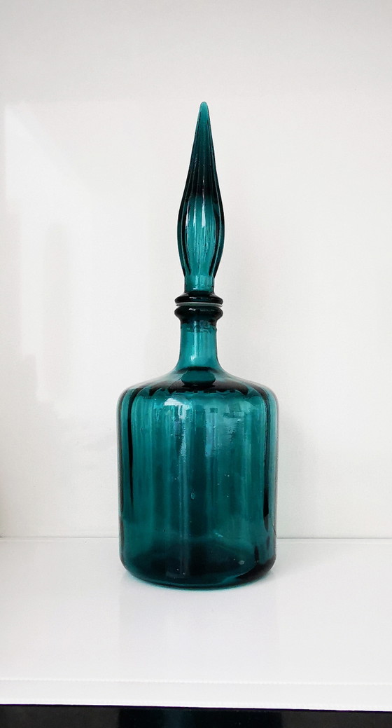 Image 1 of Carafe Empoli avec couvercle à motif martin-pêcheur, années 1950-1960