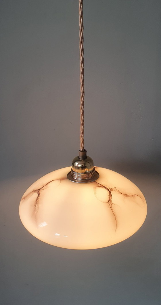 Vintage Marbled Pendant Lamp - Opaline Glass - Art Deco Style. – Metal (photo 5 of 15)