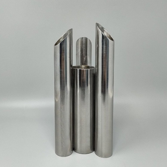 Image 1 of 1970s Vintage Italian Space Age Stainless Steel Tubular Sculptural Vase