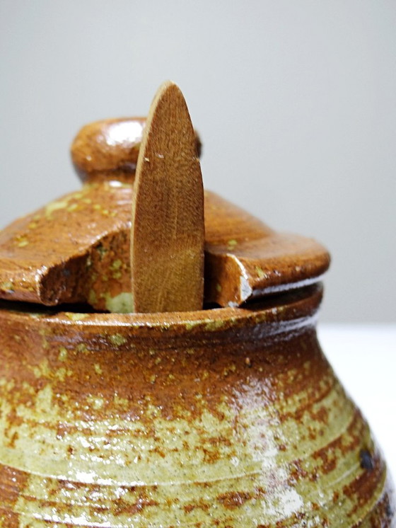 Image 1 of Service à condiments vintage grès pyrité émaillé artisanal style Baudat La Borne