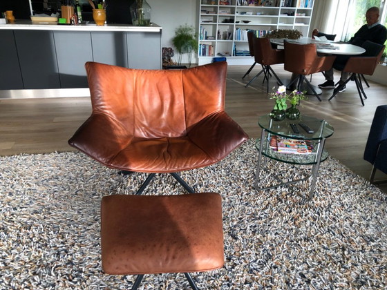 Poltrona Label Gustaf in pelle di yak marrone con pouf. – Poltrone, Metallo (photo 2 of 5)