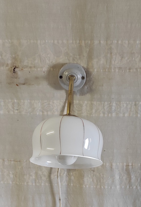Image 1 of Vintage wall sconce in brass, porcelain and opaline glass - mid-20th century