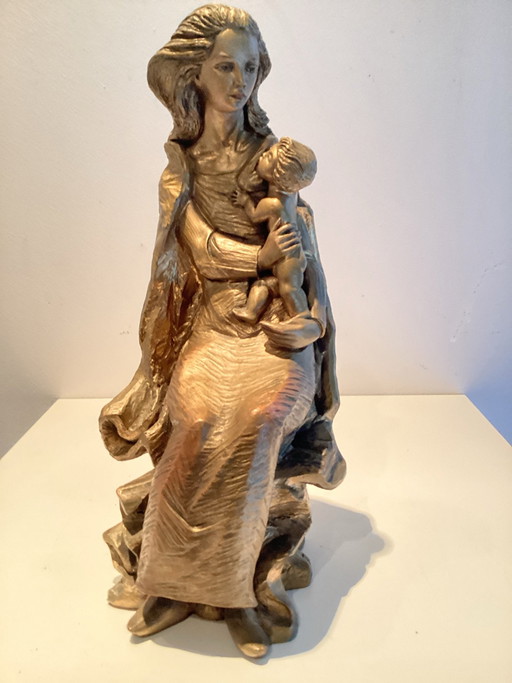 Scultura Vintage Madonna con Bambino (Effetto Bronzo). Lumen Venlo (Modello 20.016) - 26 cm.