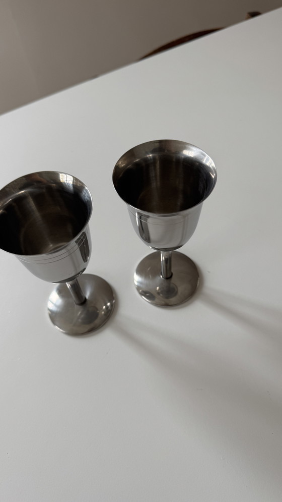 Image 1 of Paar vintage roestvrijstalen bekers - tijdloos en decoratief