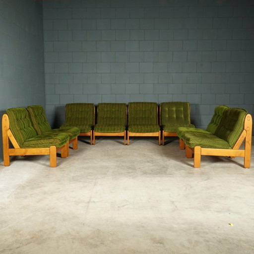 Vintage modular seating area/seating group – green velvet – 1970s