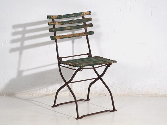 Antike klappbare Gartenstühle (ca. 1920). 4er-Set #33 – Wood, Iron (photo 21 of 25)
