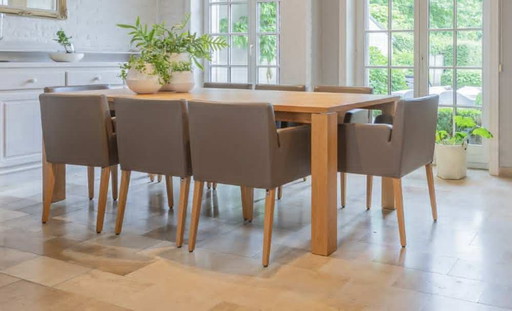 Hülsta table + 8 leather stole Hülsta + coffee table