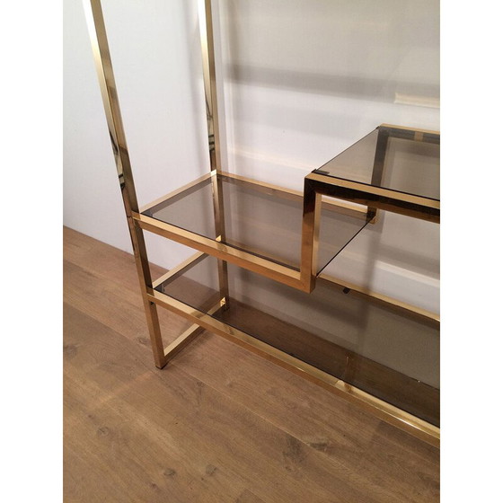 Image 1 of Vintage shelf in gilded chrome and glass, France 1970