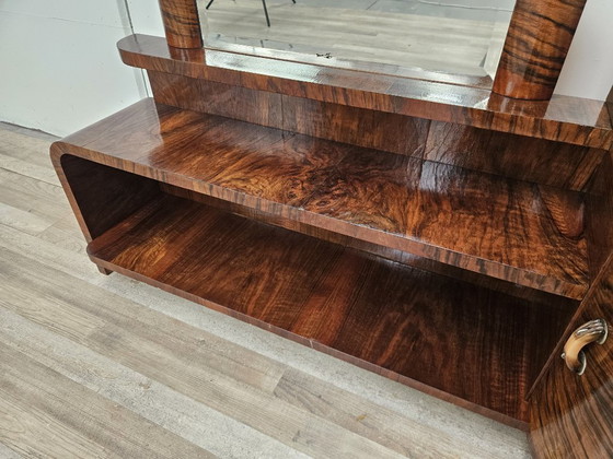Image 1 of Art Deco kaptafel van wortelnotenhout met spiegel