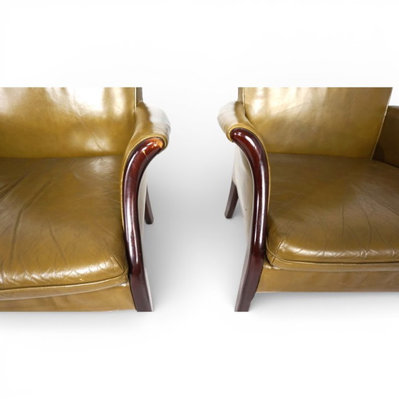 Image 1 of Zwei moosgrüne Froxfield-Ledersessel von Parker Knoll, 1960