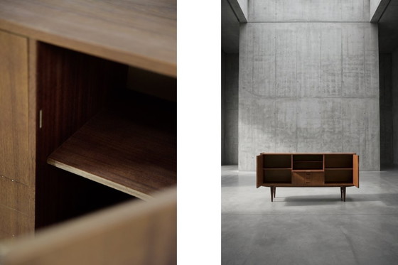 Image 1 of Buffet haut en teck, style scandinave moderne classique vintage, avec tiroirs, années 1960