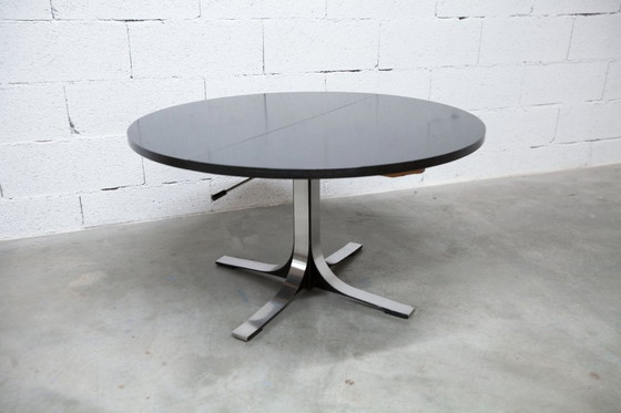 Image 1 of Osvaldo Borsani black and chrome round height-adjustable table with extension