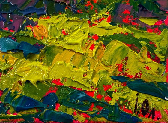 Original Oil Painting Summer Nature Landscape White Horses in the Forest – Paintings & Drawings, Canvas (photo 5 of 8)