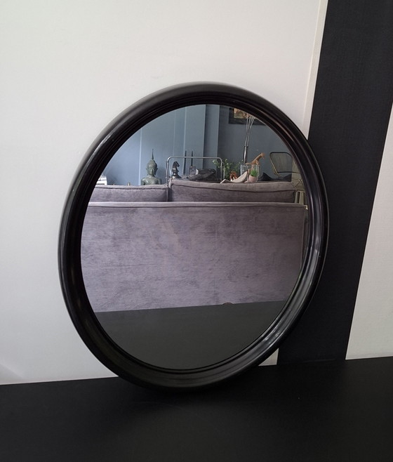Vintage Tiger Black Plastic Oval Mirror from the 1970s – Glass (photo 4 of 5)