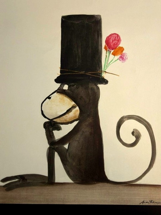 Image 1 of Lithograph by André François "The Monkey with the Hat"