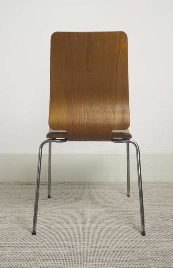 Image 1 of Chaises IKEA Gilbert en teck vintage, ensemble de 6 chaises de salle à manger empilables en contreplaqué de teck, style scandina