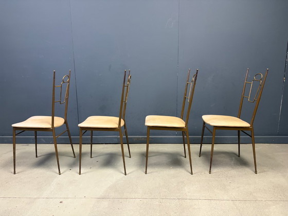 Mid Century Italian Brass Dining Chairs, 1950s – Metal, Skai (photo 8 of 12)