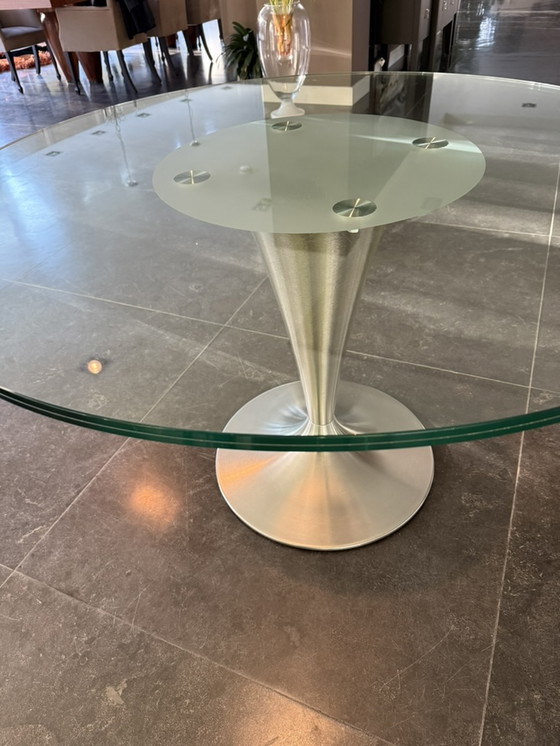 Image 1 of Design Happy Living Glass Dining Table With 4 Stainless Steel Chairs