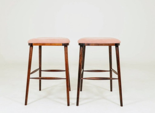 Paar Barhocker im Vintage-Stil, rosafarbener Cordstoff