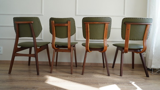 Image 1 of Vintage teak dining chairs 60s olive leather set