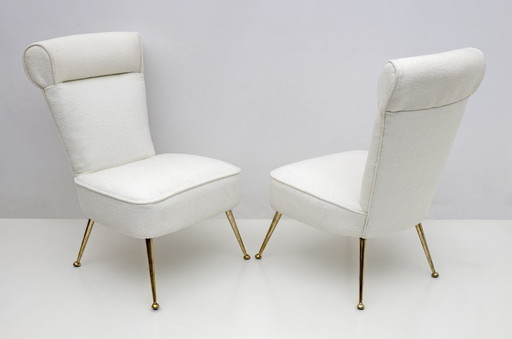 Pair of Gigi Radice Mid-century Modern Boucle Small Armchairs by Minotti 1950s